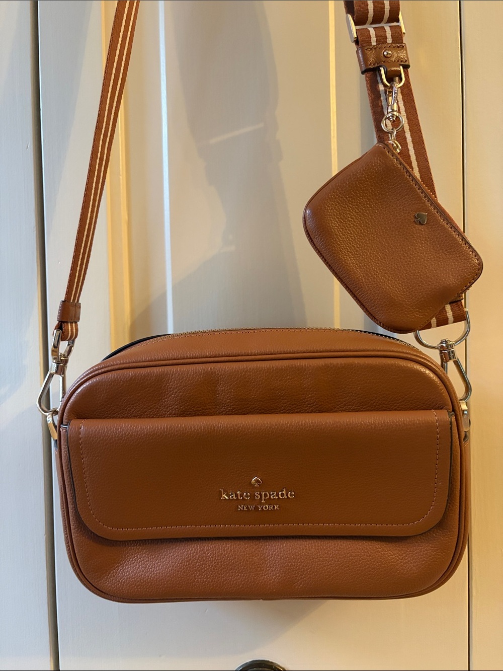 kate spade brown leather crossbody with removable coin pouch